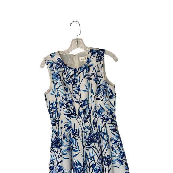 Eliza J‎ Blue White Floral Cocktail Hour Sleeveless Sheath Midi Dress Size 6 - Picture 3 of 10